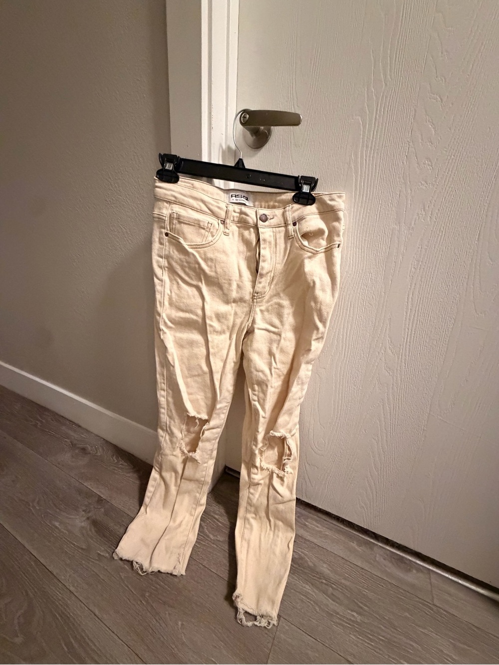 RSQ Cream Distressed Skinny Jeans